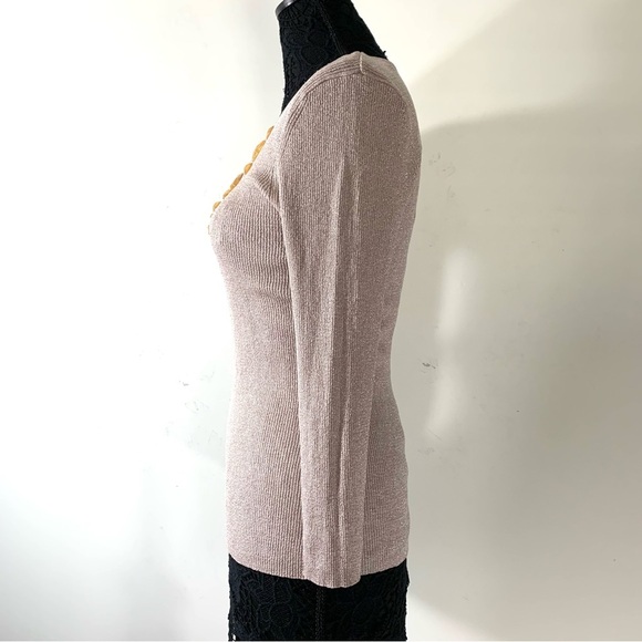 August Silk Y2K metallic pink Sweater w gold stones - Picture 4 of 8